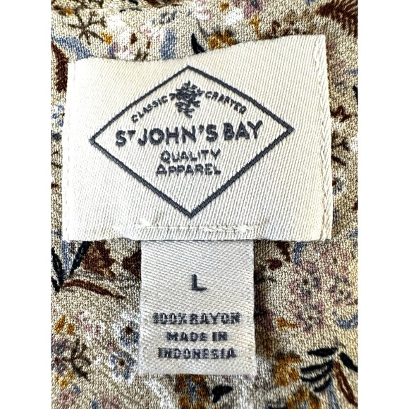 St Johns Beige Floral Blouse L Cottagecore 3/4 Sleeve Preppy Coastal Fall Autumn - Picture 3 of 8